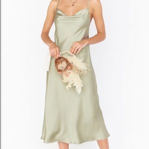 Show Me Your Mumu Verona Cowl Dress, Small Moss Green Luxe Satin
